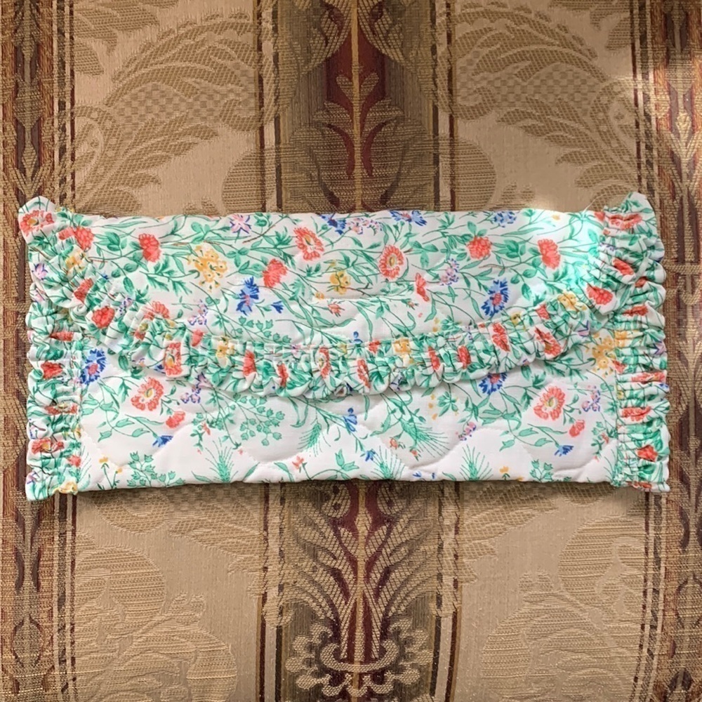 vintage handmade quilted Ruffle envelope pouch travel bag wildflower nwot fabric